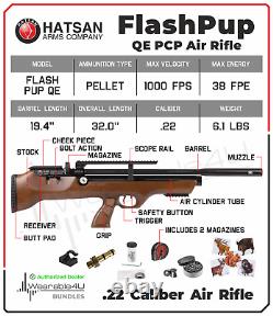 Fusil à air comprimé Hatsan FlashPupQE Calibre .22 avec lunette & étui & cibles & bundle de plombs