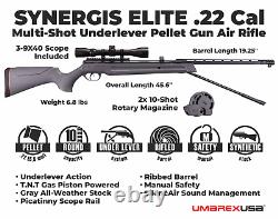 Fusil à air comprimé Umarex Synergis Elite à levier sous-jacent, calibre .22 avec cibles et plombs.