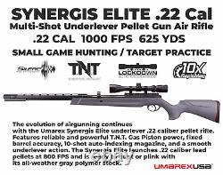 Fusil à air comprimé Umarex Synergis Elite à levier sous-jacent, calibre .22 avec cibles et plombs.