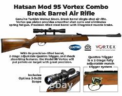 Fusil à air comprimé à canon basculant Hatsan Mod 95 Vortex Combo. 177 Cal avec plombs et cibles