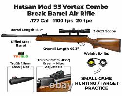 Fusil à air comprimé à canon basculant Hatsan Mod 95 Vortex Combo. 177 Cal avec plombs et cibles