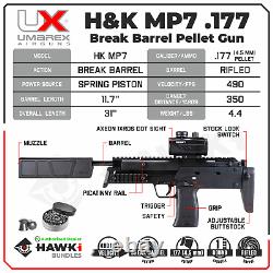 Fusil à air comprimé à canon basculant Umarex Heckler & Koch MP7 de calibre .177 avec bundle de plombs