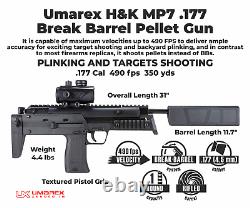Fusil à air comprimé à canon basculant Umarex Heckler & Koch MP7 de calibre .177 avec bundle de plombs