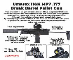Fusil à air comprimé à canon basculant Umarex Heckler & Koch MP7 de calibre .177 avec bundle de plombs