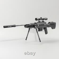 Fusil à air de calibre .22 pour nuisibles avec bipied et lunette. Carabine à plombs Barra Air 1000S.