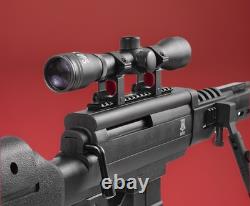 Fusil à air de calibre .22 pour nuisibles avec bipied et lunette. Carabine à plombs Barra Air 1000S.