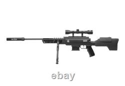 Fusil à air de calibre .22 pour nuisibles avec bipied et lunette. Carabine à plombs Barra Air 1000S.