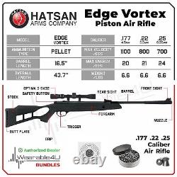 Hatsan Edge Vortex Combo. Carabine à air comprimé à canon basculant de 25 calibre noire avec lunette