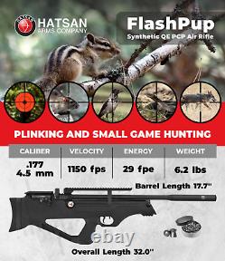 Hatsan FlashPup. Carabine à air comprimé calibre .177 PCP + Lunette de tir, Bipied, Pack de plombs.