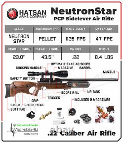 Hatsan NeutronStar. Carabine à air de calibre 22 avec lunette, plombs et pack de cibles