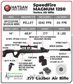 Hatsan Speedfire Magnum 1250.177 Cal Black Qe Air Rifle With Targets And Pellets