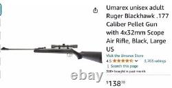 Ruger Blackhawk. Carabine à air comprimé à piston basculant de calibre 0,177 avec lunette 4x32