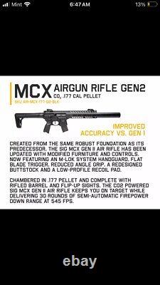 Sig Sauer MCX GEN 2.177 Caliber CO2 Air Rifle AIR-MCX-177-G2-BLK translates to 'Fusil à air comprimé Sig Sauer MCX GEN 2.177 Calibre CO2 AIR-MCX-177-G2-BLK' in French.