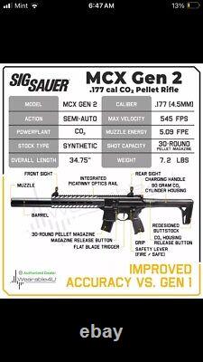Sig Sauer MCX GEN 2.177 Caliber CO2 Air Rifle AIR-MCX-177-G2-BLK translates to 'Fusil à air comprimé Sig Sauer MCX GEN 2.177 Calibre CO2 AIR-MCX-177-G2-BLK' in French.