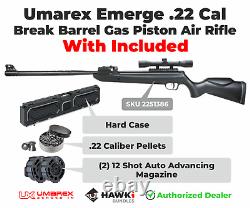 Umarex Emerge 12 Coup De Feu. 22 Cal Break Barrel Air Rifle Avec Pellets Et Mag Et Cas