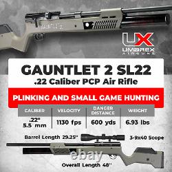 Umarex Gauntlet 2 SL22.22 Cal PCP Carabine à air à levier latéral avec plombs, cibles et lunette de visée