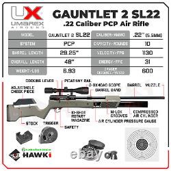 Umarex Gauntlet 2 SL22.22 Cal PCP Carabine à air à levier latéral avec plombs, cibles et lunette de visée