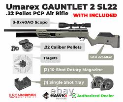 Umarex Gauntlet 2 SL22.22 Cal PCP Carabine à air à levier latéral avec plombs, cibles et lunette de visée