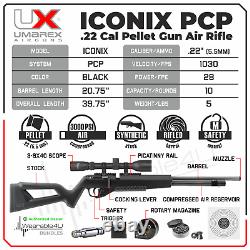 Umarex Iconix. Carabine à air comprimé PCP à levier latéral Calibre .22 avec cibles, plombs et lunette de visée.