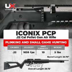 Umarex Iconix. Carabine à air comprimé PCP à levier latéral de calibre .22 avec cibles et bundle de plombs.