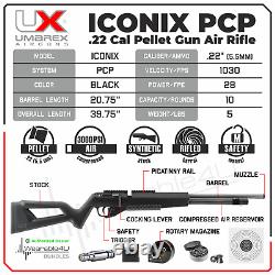 Umarex Iconix. Carabine à air comprimé PCP à levier latéral de calibre .22 avec cibles et bundle de plombs.