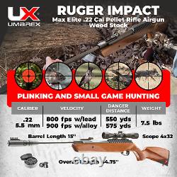 Umarex Ruger Impact Max Elite. Rifle D'air À Barres De 22 Cal Break Avec Groupe De Pellets