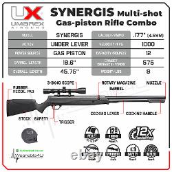 Umarex Synergis. Carabine à air comprimé à piston à gaz calibre .177 avec levier sous garde, combo 3-9x40 avec anneaux.